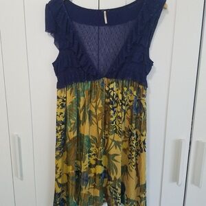 Free People Floral Yellow and Blue Dress